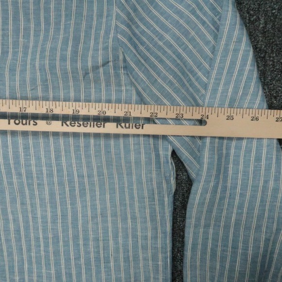 Eleventy Shirt Mens Large Blue Striped Linen Lightweight Long Sleeve Italy - Picture 8 of 11